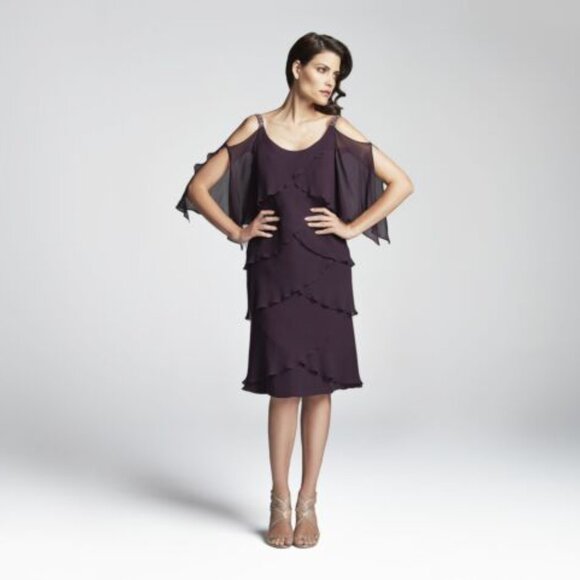 💃 NWT Alexander by Daymor Teal Cold Shoulder Tiered Dress Sz 8 –Wedding, Formal - Picture 2 of 12